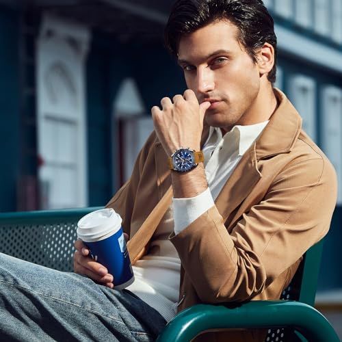 BY BENYAR 腕時計 メンズ 時計 クロノグラフ アナログ腕時計 30 M防水 ビジネス シンプル おしゃれ フォーマル 革ベルトクォーツ ウォッチ 男性へのギフトブラウン シルバー ブルー 彡 970 da 553