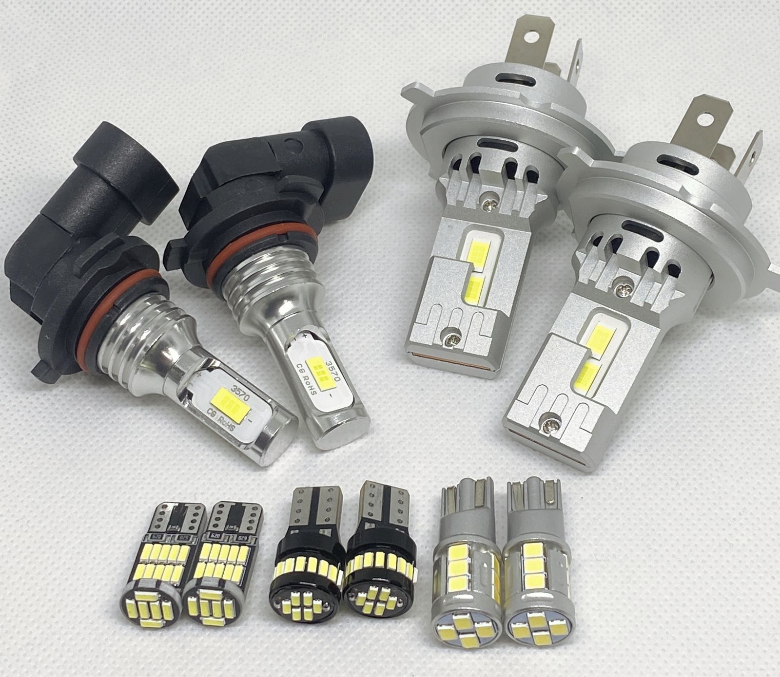 高品質 爆光 H4 ヘッドライト HB4 フォグランプ T16 バックランプ T10 ポジションランプ T10 ナンバー灯 純白 New 特注LEDチップ搭載 10点SET ポン付け 車検対応 トヨタ 日産 三菱 ダイハツ ホンダ スズキ 5,165円