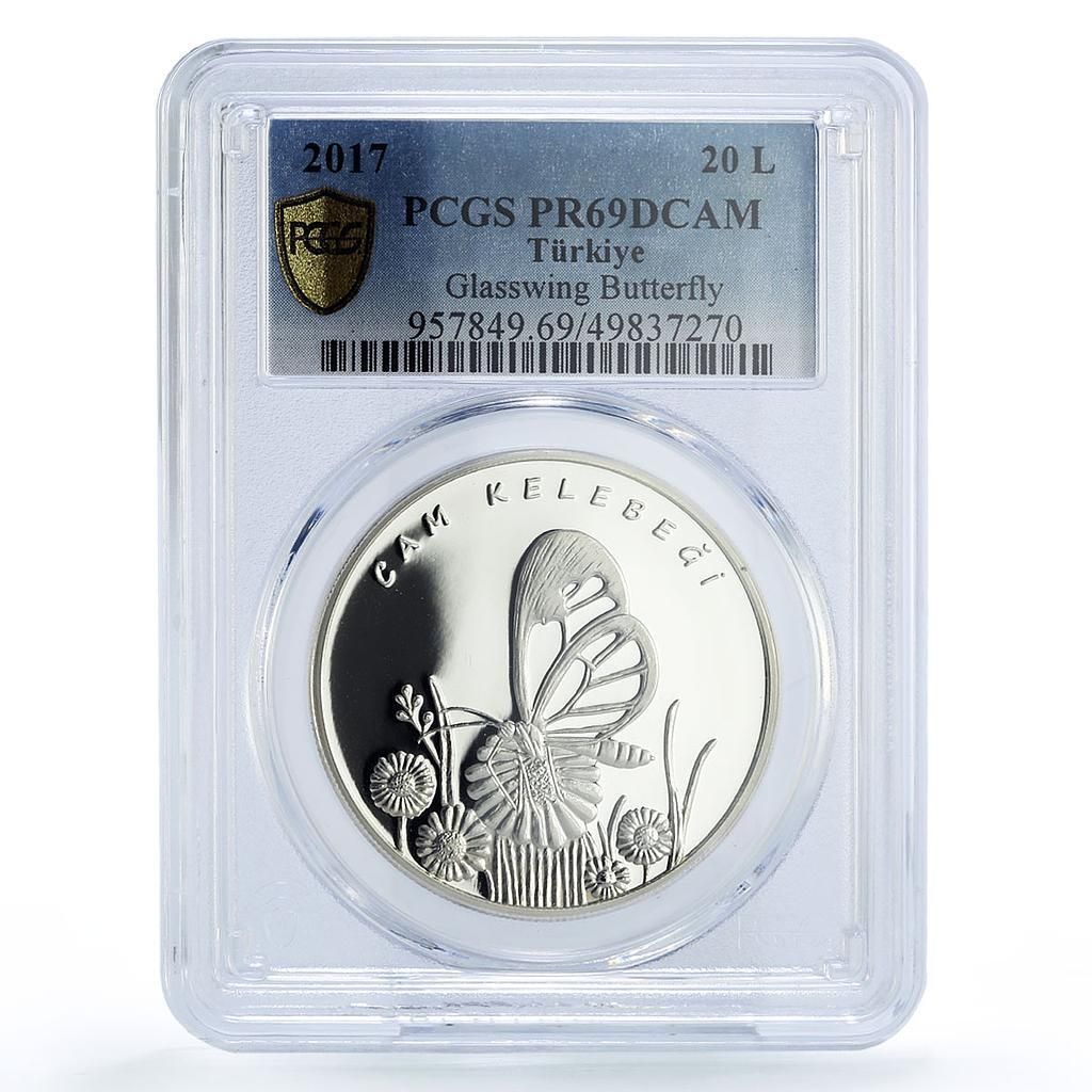 トルコ 20リラ 保存版 グラスウィングバタフライ PR69 PCGS 銀貨 2019
