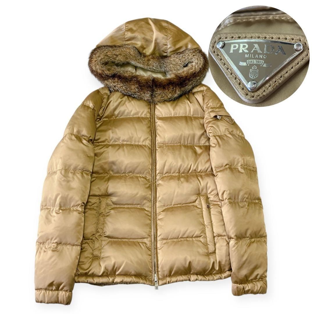 PRADA プラダ ブルーフォックスファー付 三角ロゴプレート ナイロン