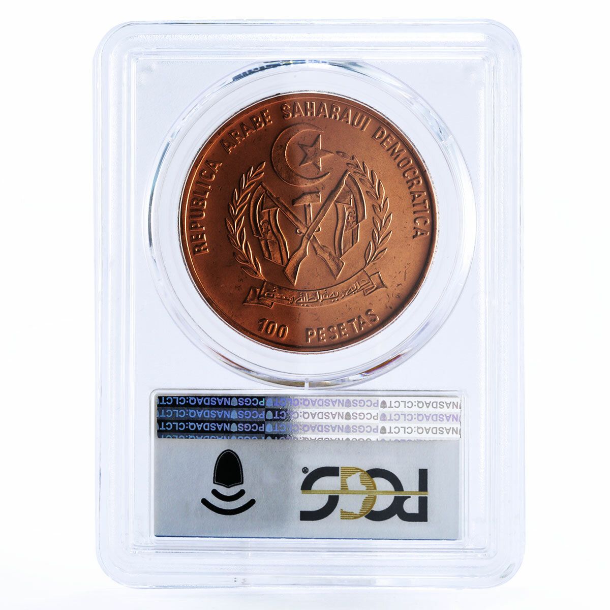 サハラウィ 100ペセタ 古代船 クリッパー アラブ人 MS68 PCGS 銅貨