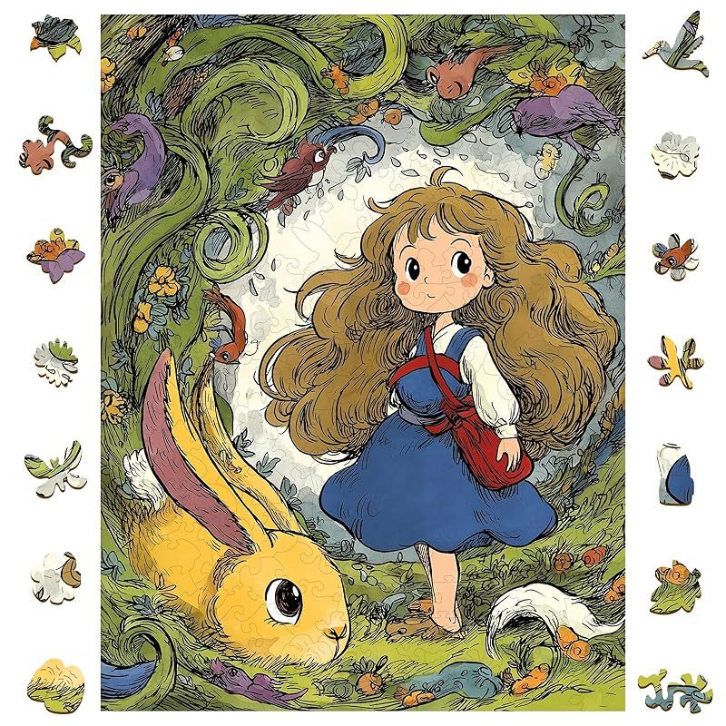 新着商品】Delobil ジグソーパズル 500ピース 木製 5mm厚 ウサギと少女