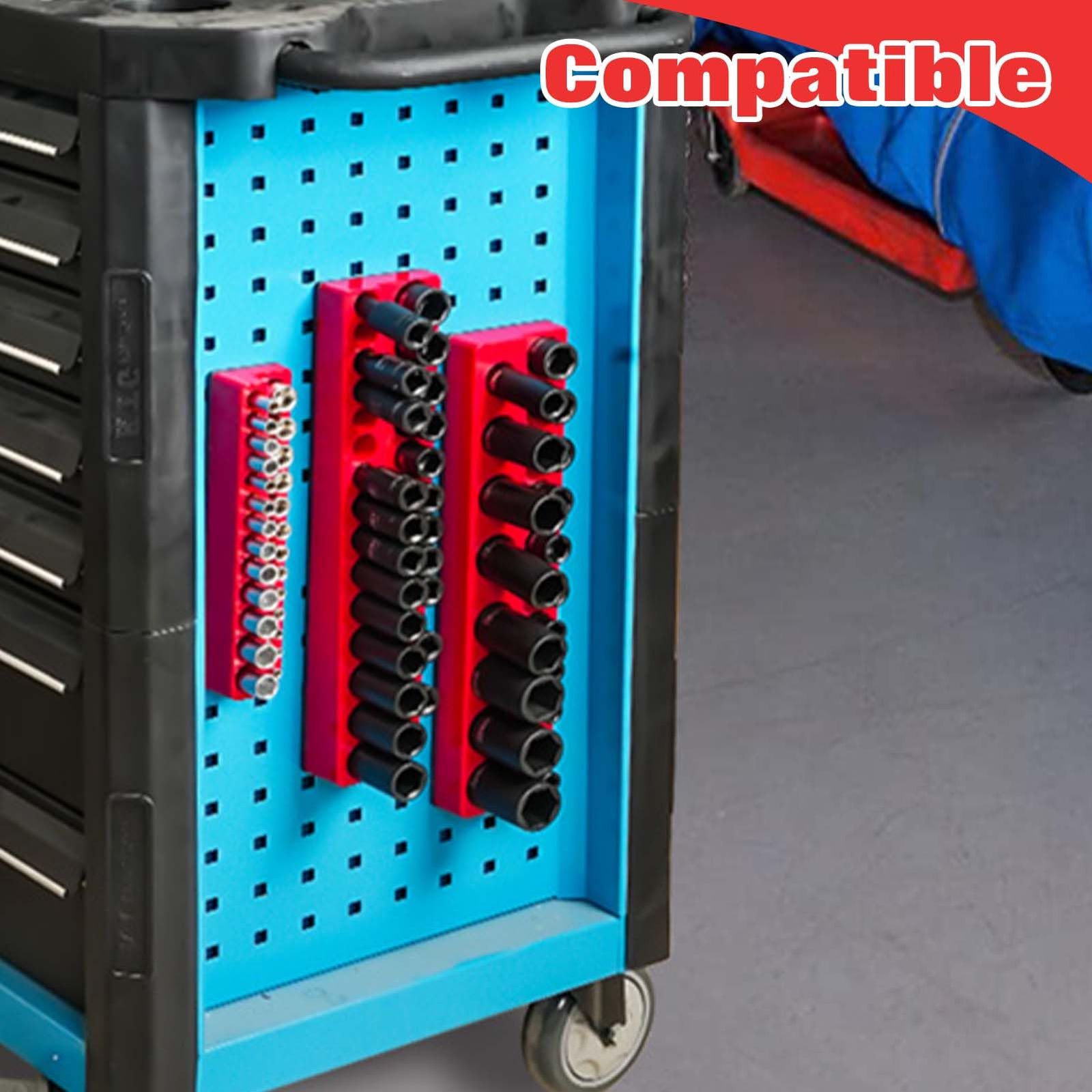 磁気ソケットホルダーオーガナイザーセット、高耐久ソケットラックキット3点、ツールボックス用360度回転アルミニウム合金ソケットレール マグネット ソケットホルダー赤 SAE 3個セット マグネット式ソケットホルダー ソケットオーガナイザー ソケットストレージ ソケット ... Reniteco 磁気ソケットオーガナイザー 3ピース 高耐久アルミニウムソケットホルダー ツールボックス用ソケットレール プレミア