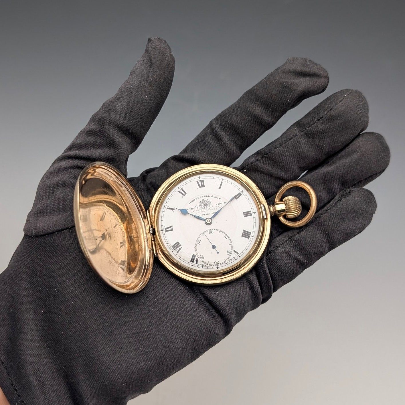 1910年代 英国アンティーク ラッセル 懐中​時計 金張りハンターケース