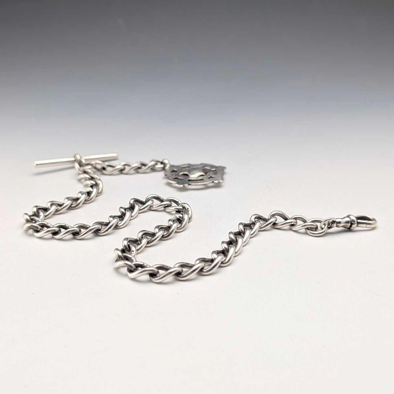 1905年頃 英国ヴィンテージ 純銀製アルバートチェーン 54g 純銀
