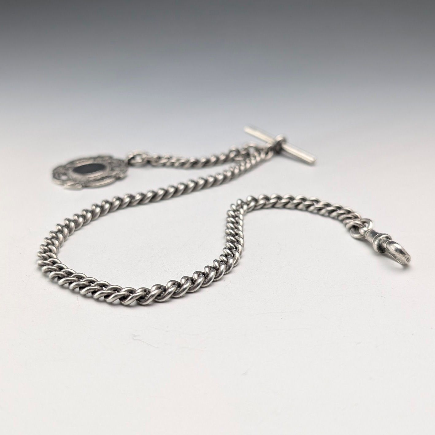 1930年頃 英国ヴィンテージ 純銀製アルバートチェーン 38g 純銀