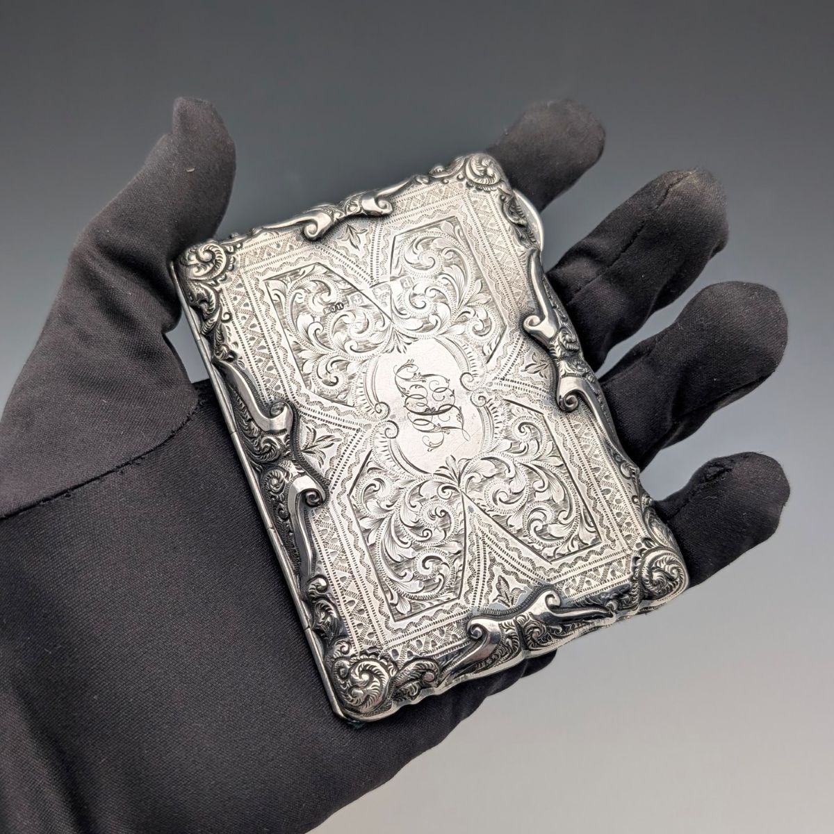 1903年 英国アンティーク 純銀製 両開き型 カードケース E J Houlston