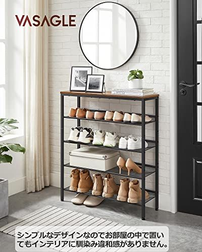  VASAGLE シューズラック 下駄箱 おしゃれ 省スペース 5段 大容量 木製 玄関収納 収納家具 シューズ 奥行28? 高さ93? メッシュ棚調整 ヴィンテージ 玄関 棚 靴収納 靴箱 通気性 ワイド オープン シンプル LBS 038 846 c 456 プレート その他 キッチン 食器