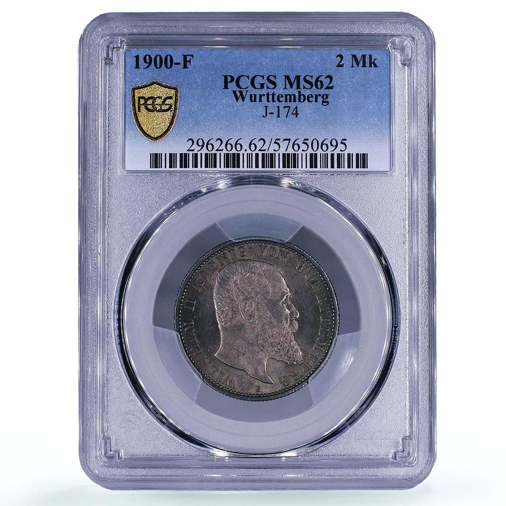 ドイツ ヴュルテンベルク 2マルク ウィリアム・ウィレム2世 KM-631 MS