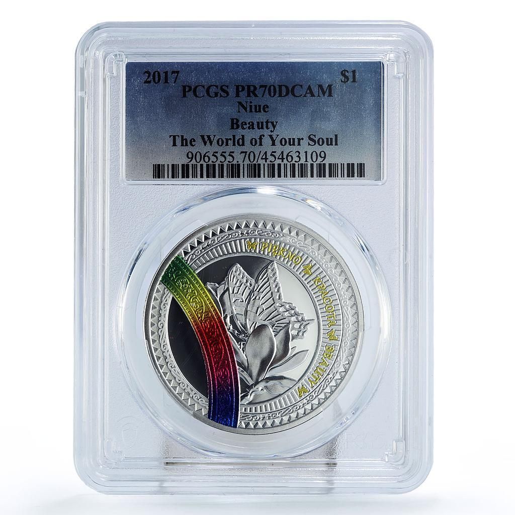 ニウエ 1ドル あなたの魂の世界の美しさ バタフライフラワー PR70 PCGS