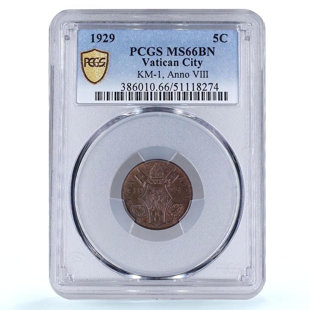 イタリア バチカン 5 センテシミ ピティ11世 オリーブの枝 MS66 PCGS