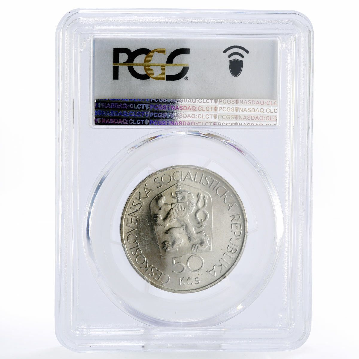 チェコスロバキア 50 コルン 650 年クレムニツァ造幣局 MS68 PCGS 銀貨
