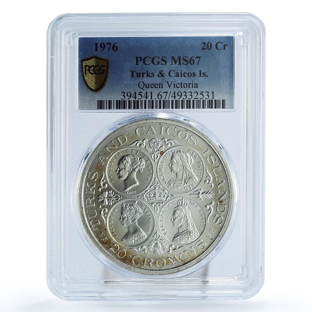 タークス・カイコス諸島 20クラウン ヴィクトリア女王 MS67 PCGS 銀貨