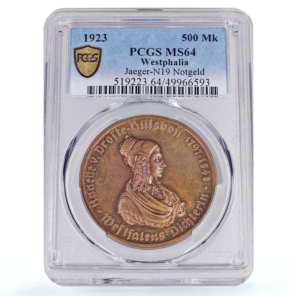 ドイツ ヴェストファーレン 500マルク アネット・フルショフ 馬 MS64