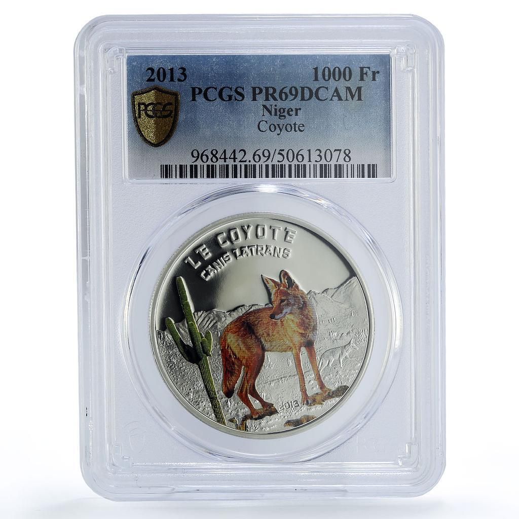 ニジェール 1000フラン 捕食動物 コヨーテ 犬 動物相 PR69 PCGS 銀貨 2013年
