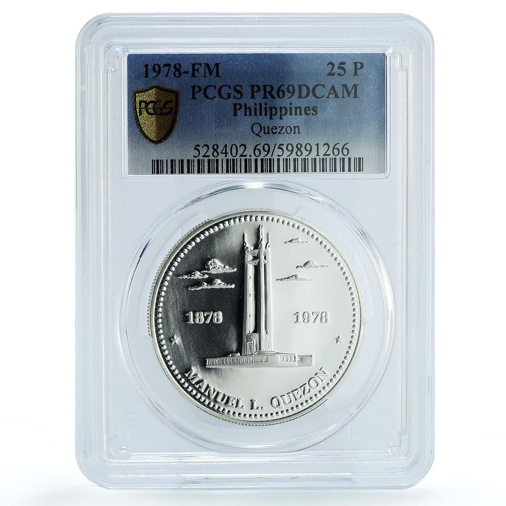 フィリピン 25 ピソ マヌエル ケソン KM-221 モニュメント PR 69 PCGS