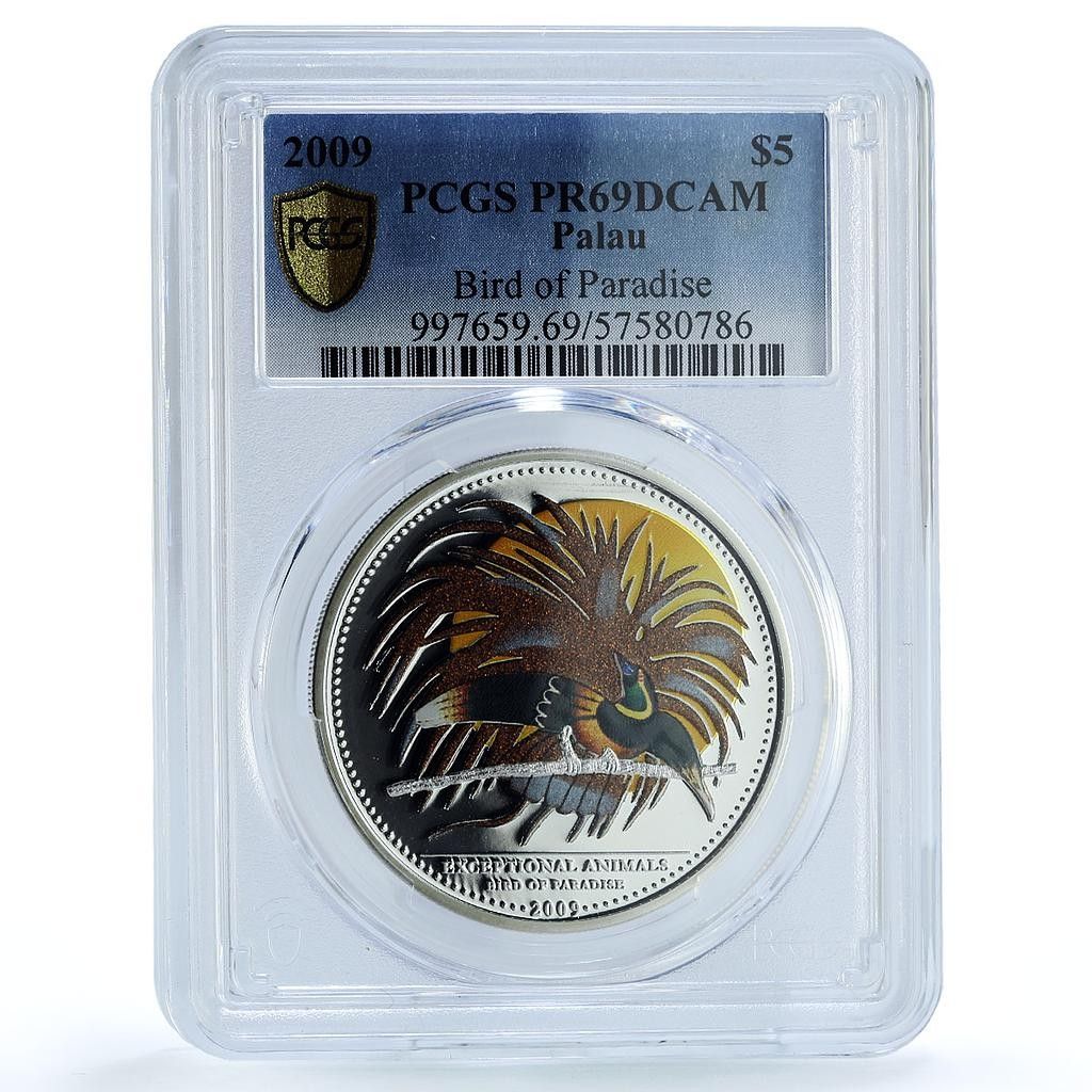 【新品/未使用】2019 パラオ　干支　猪図　金メッキ　5ドル銀貨 パラオ 5ドル バードパラダイス KM-199 動物 孔雀 PR 69 PCGS 銀貨