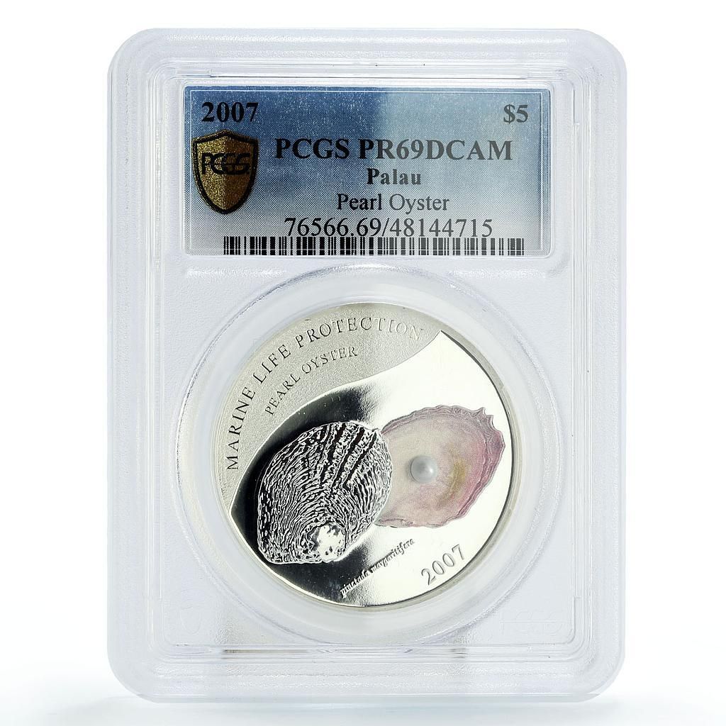 パラオ 5ドル 海洋生物パールオイスターピンクシェル PR69 PCGS 銀貨