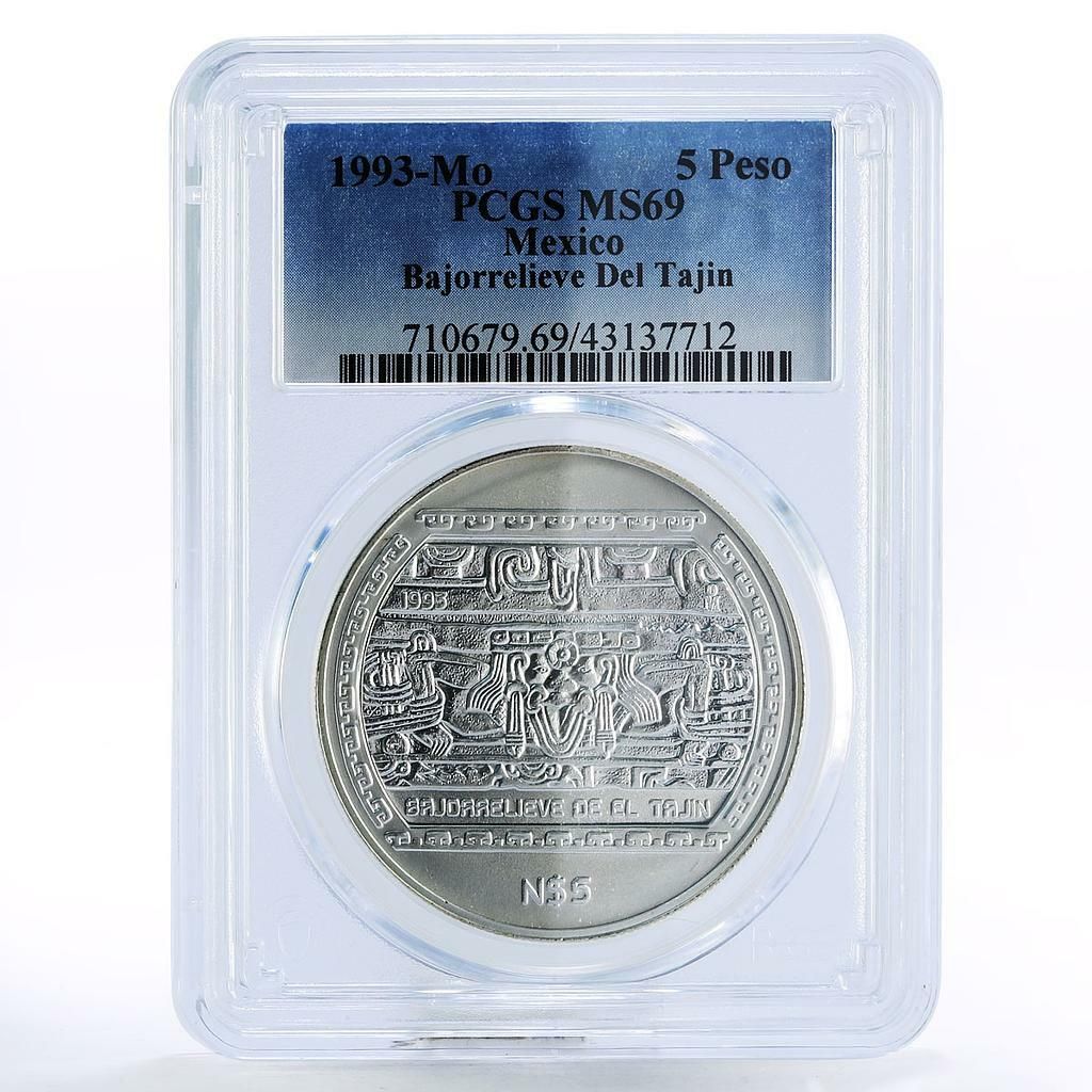 メキシコ 5 ペソ プレコロンビナ バホ デ エル タジン MS69 PCGS 銀貨