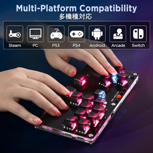 レバーレス アケコン アーケードコントローラー 16ボタン for PC|Switch|PS 4|PS 3|Steam 薄型 軽量 ホットスワップ対応 RGBライトDIY 連射機能 日本語説明書付きe 39 cde 75 c