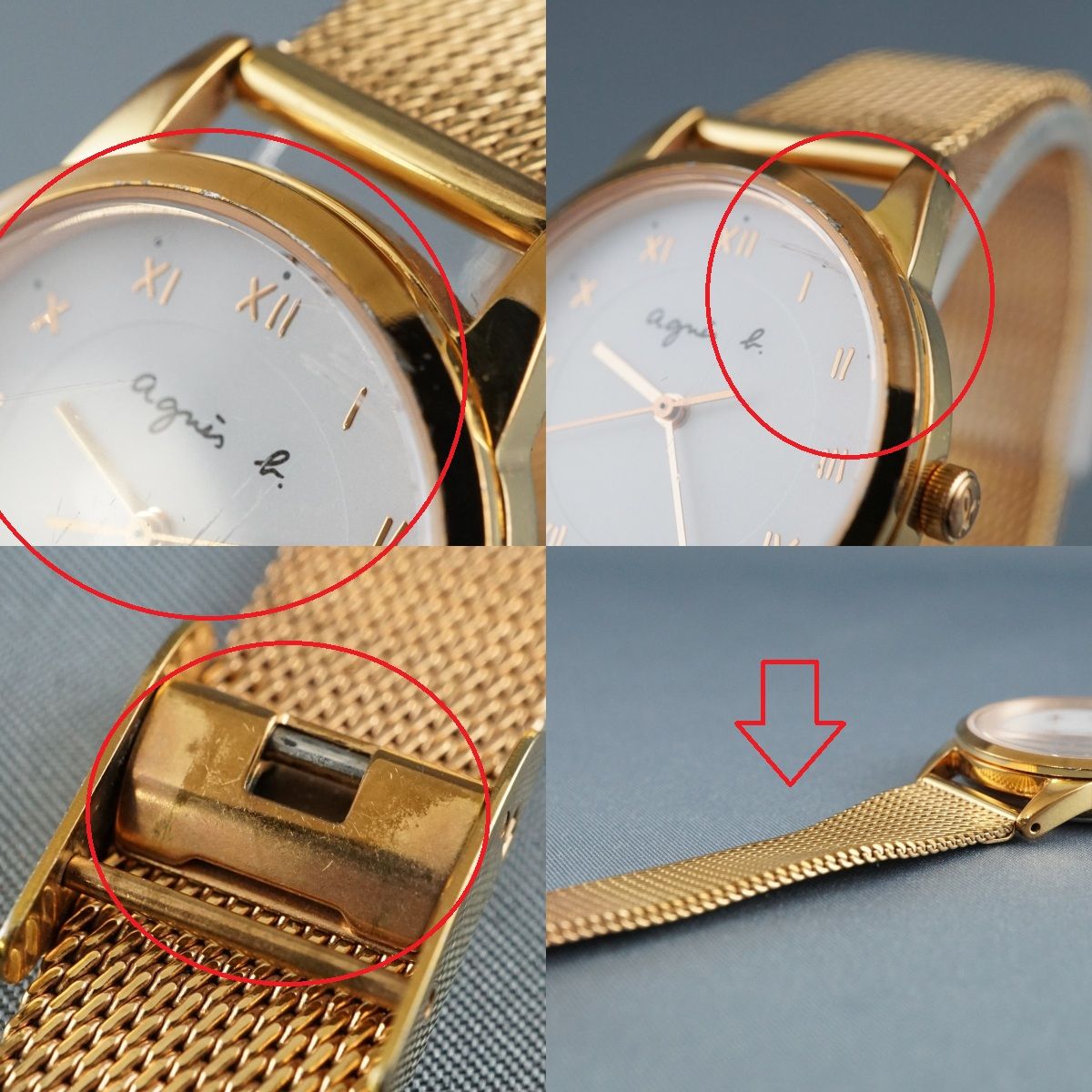 agnes b. アニエスベー 腕時計 V117-KNY0 ソーラー USED美品 ゴールド