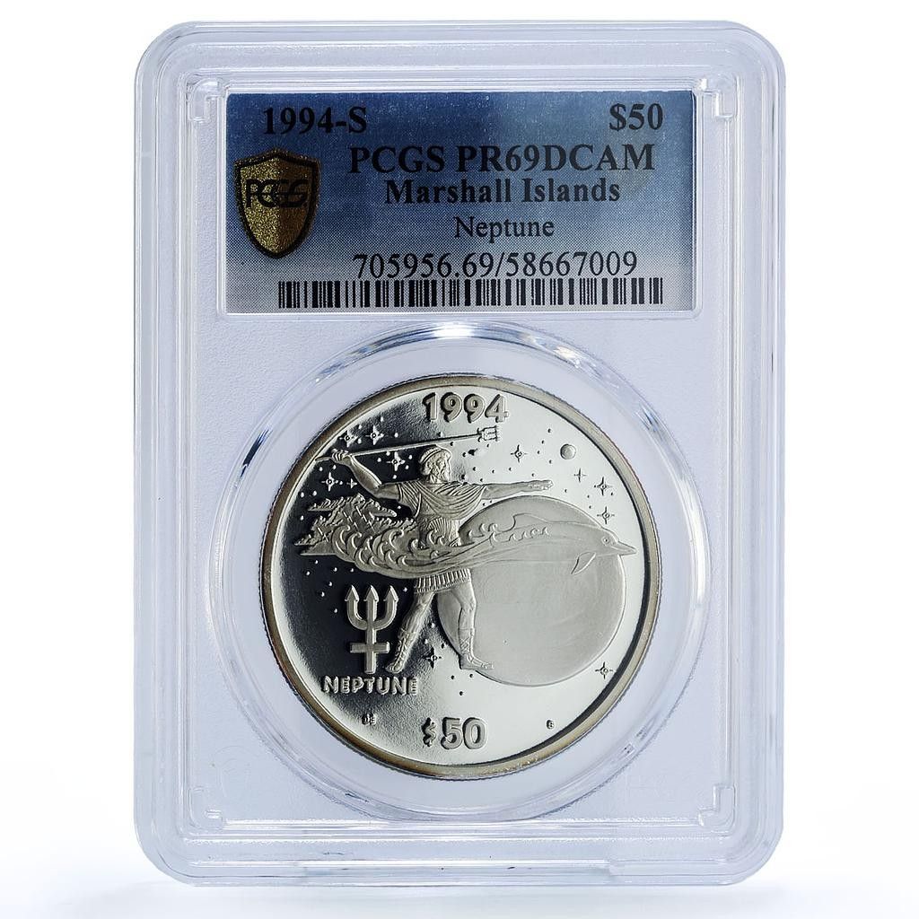 マーシャル諸島 50ドル 海王星 太陽系 宇宙 PR 69 PCGS 銀貨 1994年