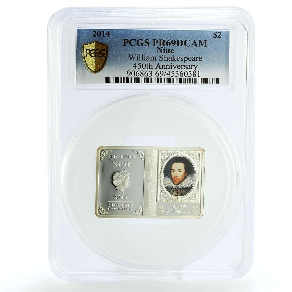 ニウエ 2ドル 450周年 ウィリアム・シェイクスピア 文学 PR69 PCGS