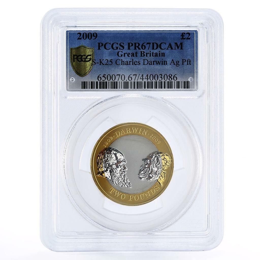 英国 2ポンド チャールズ・ダーウィン記念銀貨 PR67 PCGS ピエト銀貨