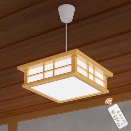 C-J-W LEDペンダントライト 和風 天然木製 6畳 リモコン付 和室照明 照明 天井 吊り下げ ledシーリングライト28 W 無段階連続調光調色 昼光色 電球色 3200 LM 豆球常夜灯モード メモリ機能 15分|30分|60分 badc 4 eb 1