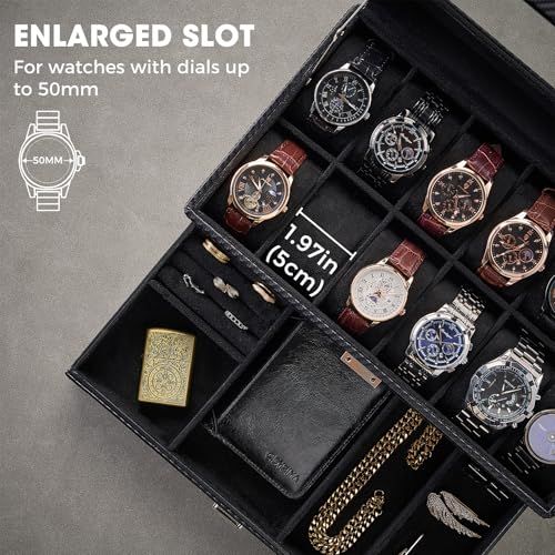  ProCase 腕時計ケース 12本 大容量 2段式 透明天板 多機能収納ウォッチボックス 防塵 防振 ジュエリーオーガナイザー ガラス蓋付き ディスプレイ 3066380 e その他 キッチン 食器