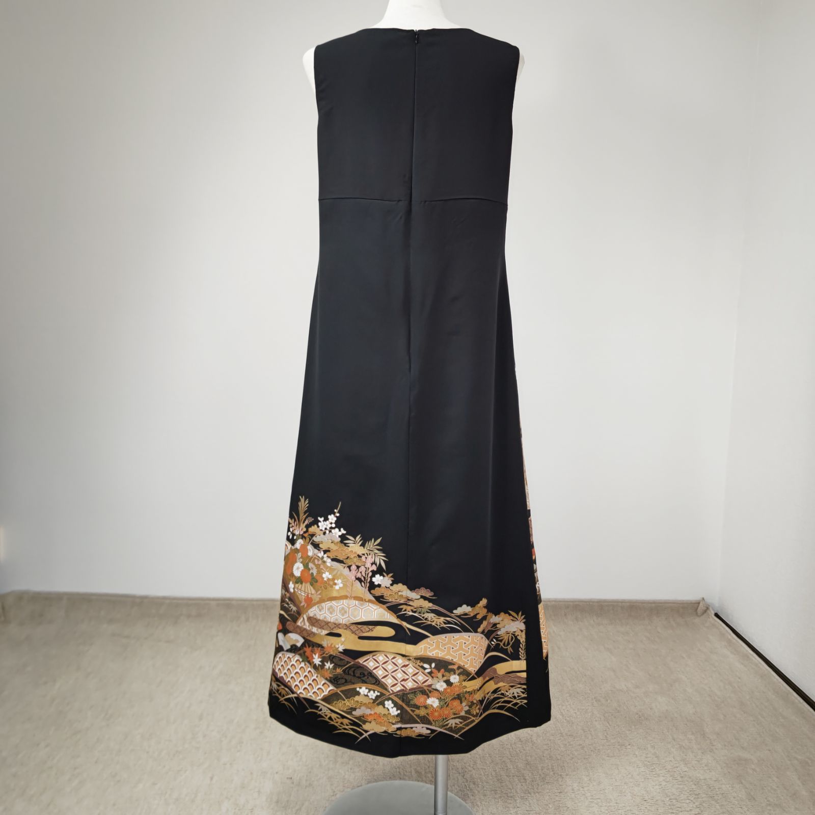 zunezune 留袖ドレス ノースリーブ スカート裏付 着物リメイク 金彩花