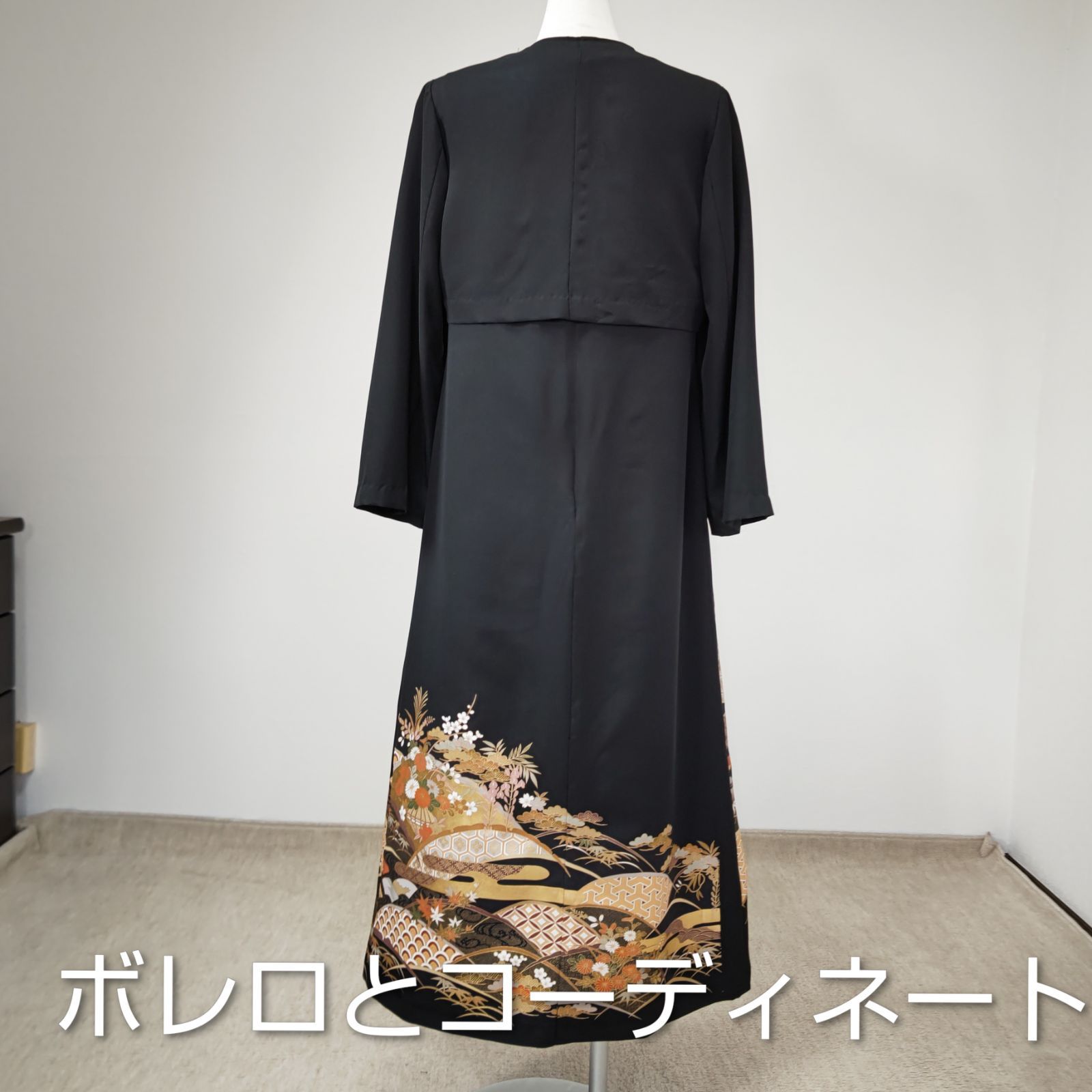 zunezune 留袖ドレス ノースリーブ スカート裏付 着物リメイク 金彩花