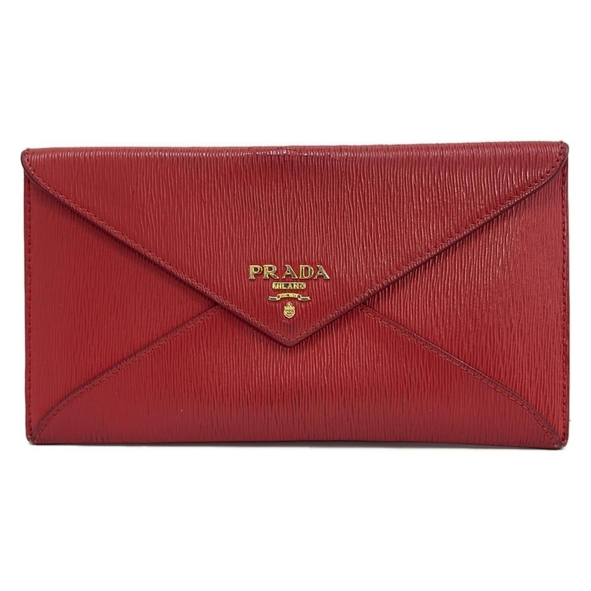 PRADA(プラダ) 長財布 - 1MF175 レッド エンベローブ レザー - メルカリ