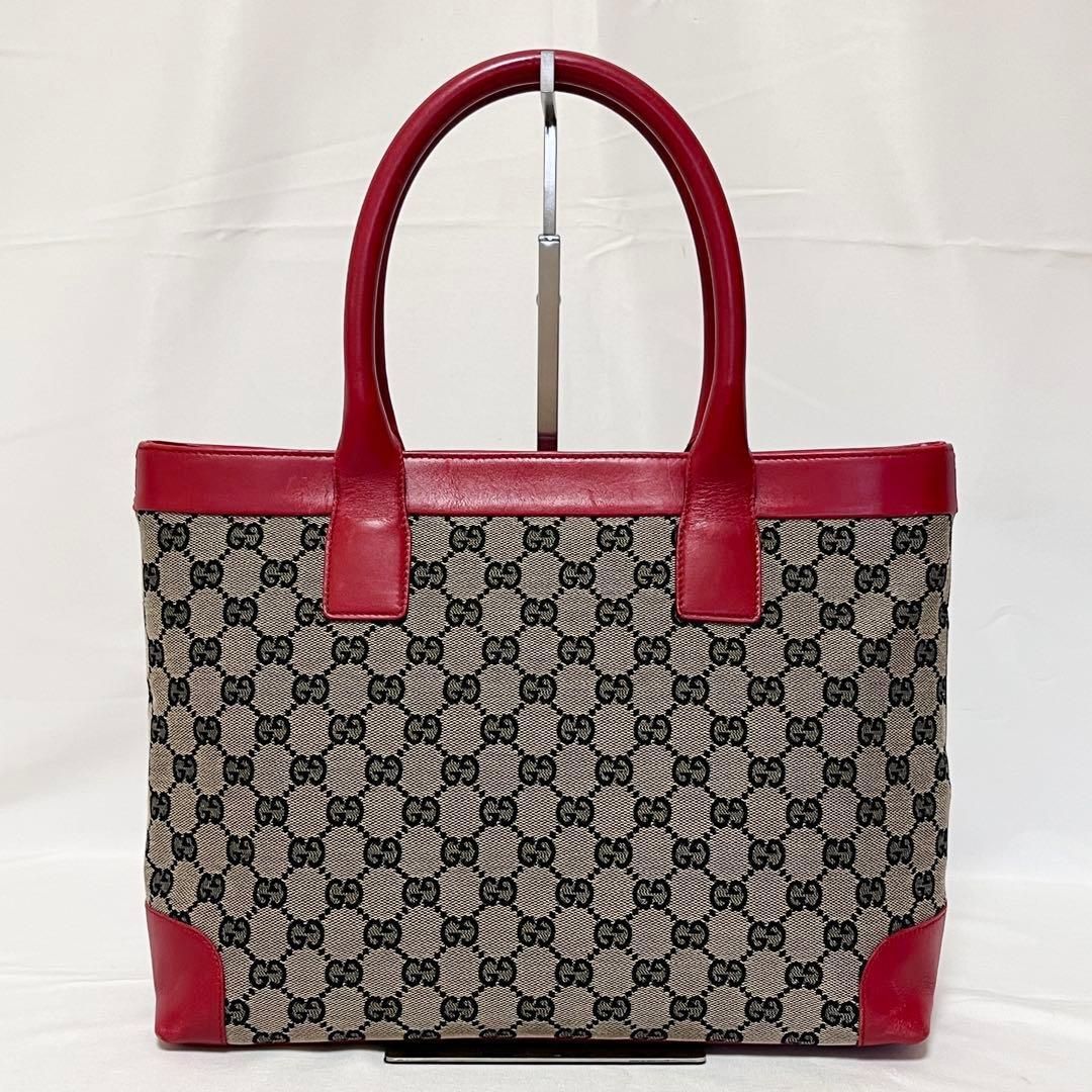GUCCI グッチ トートバッグ GGキャンバス レザー ネイビー ベージュ
