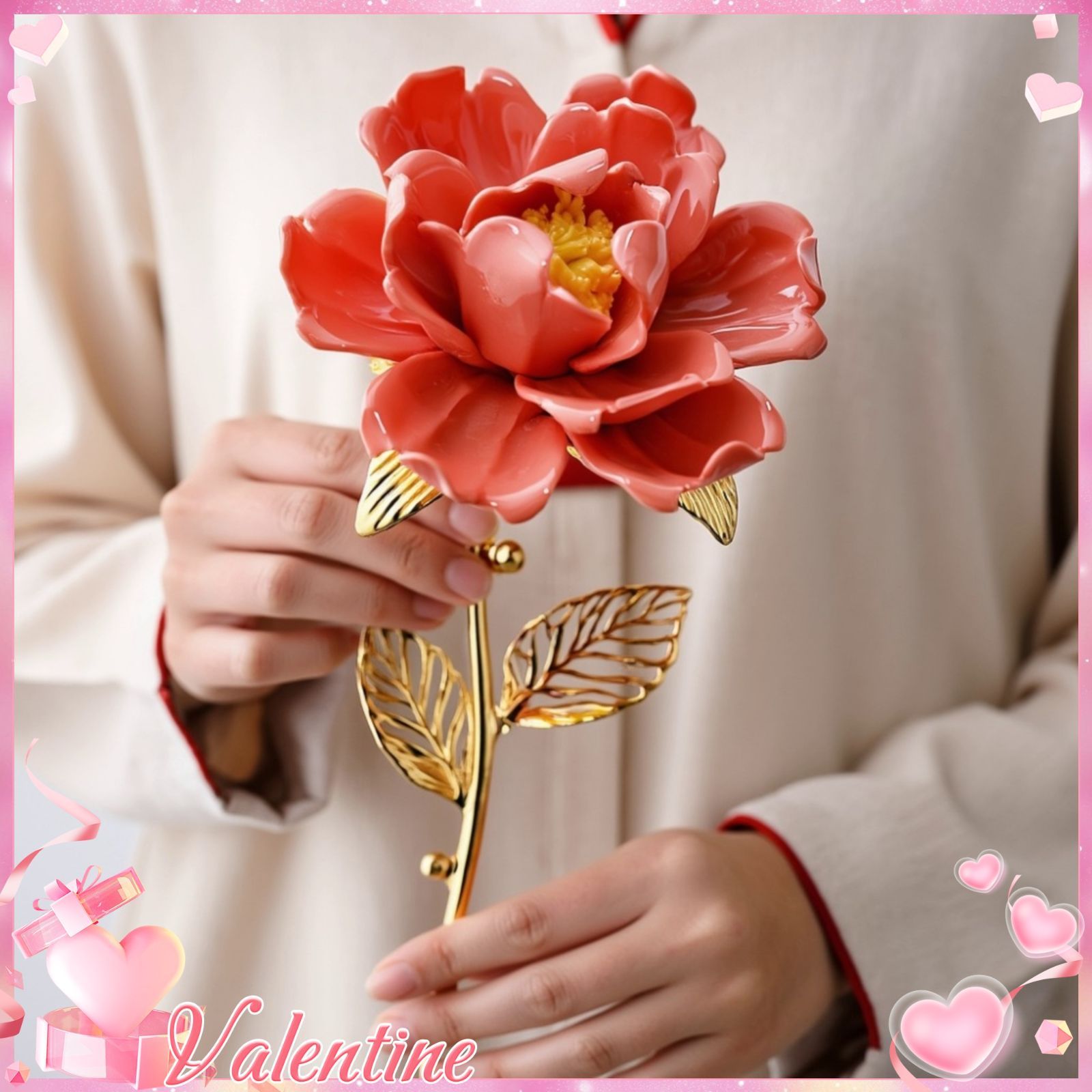  置物 オブジェ ガーデンオーナメント 造花 ピンクのフラワー セラミック 屋外 屋内 室内 インテリア 玄関 リビング ダイニング 装飾 庭 ガーデニング 装飾 ガーデン オシャレ ギフト インテリア用品 贈り物 雑貨 ミニチュア家具 置物 インテリア小物