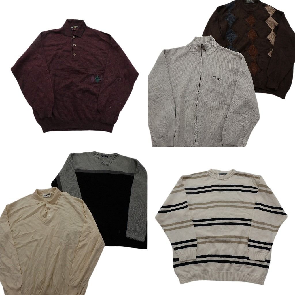 古着卸 まとめ売り セーター  MIX 6枚セット (メンズ 2XL ) ポロニット フルジップ ダイヤ柄 ボーダー  古着 ND6591
