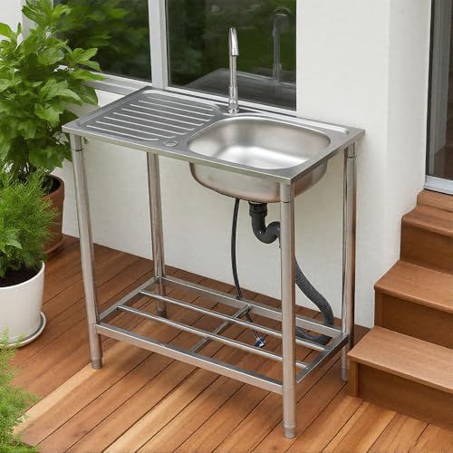 迅速に発送 BTM 流し台 屋外 ステンレス 水栓付 蛇口付き シンク アウトドア 幅広 水栓付き キッチン キャンプ バーベキュー ガーデンシンク 屋外シンク アルミ 簡易 洗い場 05 b 42 ea 3