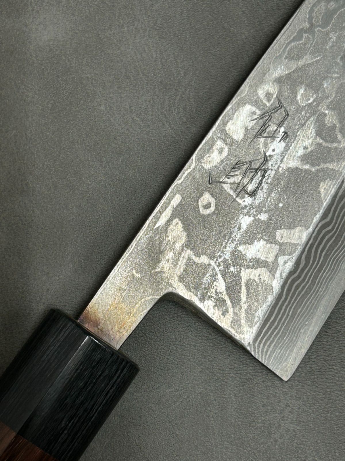 仙助 包丁 出刃 ダマスカス 安来鋼青紙2号 165mm 紫檀シノギ柄 3