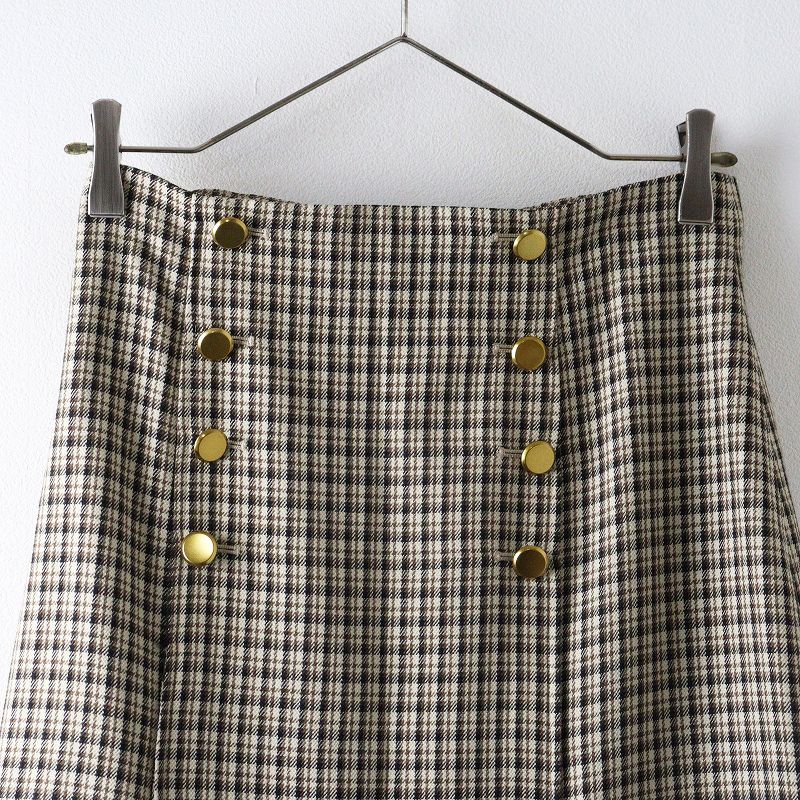 アナイ ANAYI ウール ガンクラブチェック スカート 38｜ベージュ