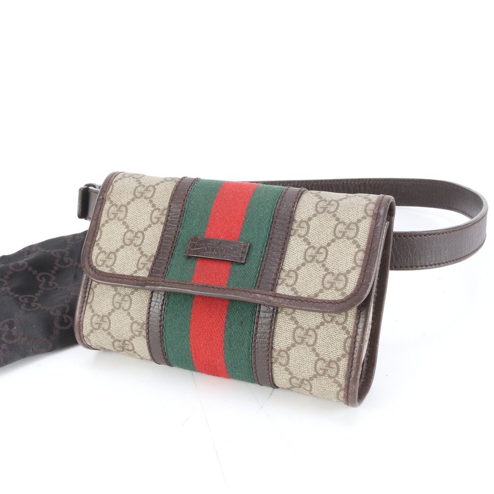 【祝福】グッチ GUCCI GGスプリーム シェリーライン ポーチ 美品 グッチ シェリー ライン GGスプリーム 152597 レザー ウエスト