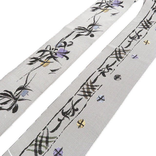 特選 半幅帯 中古 新古品 リサイクル 正絹 カジュアル 未仕立て 全通 博多織 草花文様 黒色 白色 多色 きもの北條 A1326-16 特選 半幅帯 新古品 リサイクル 正絹 カジュアル 未仕立て 全通 博多織