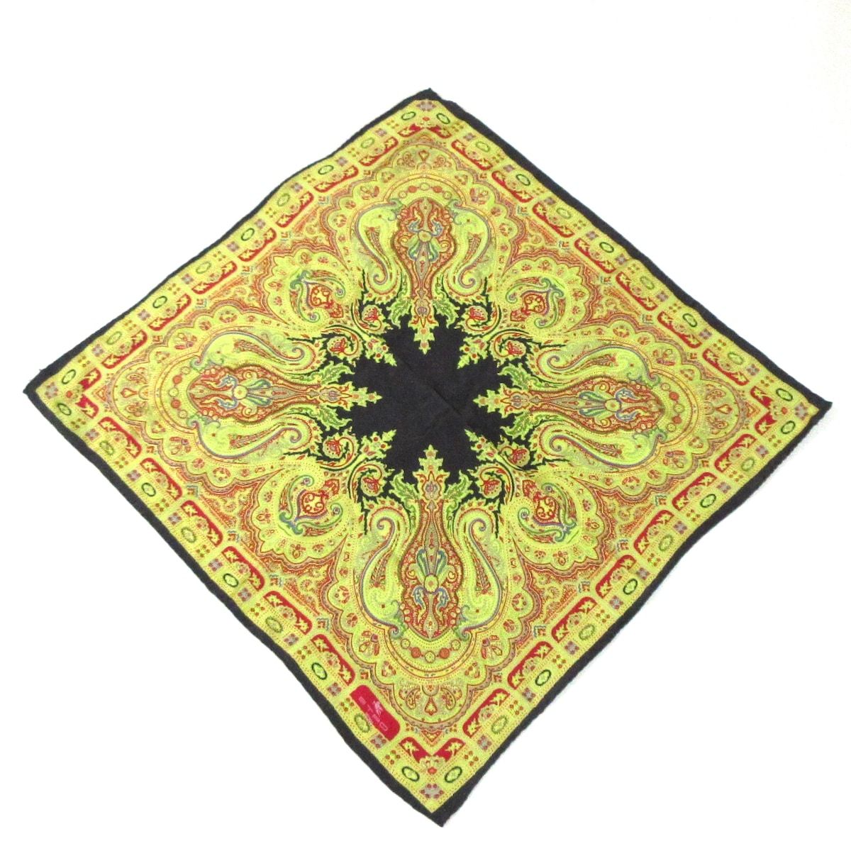 ETRO(エトロ) スカーフ - ライトグリーン×黒×マルチ ペイズリー柄/ミニ