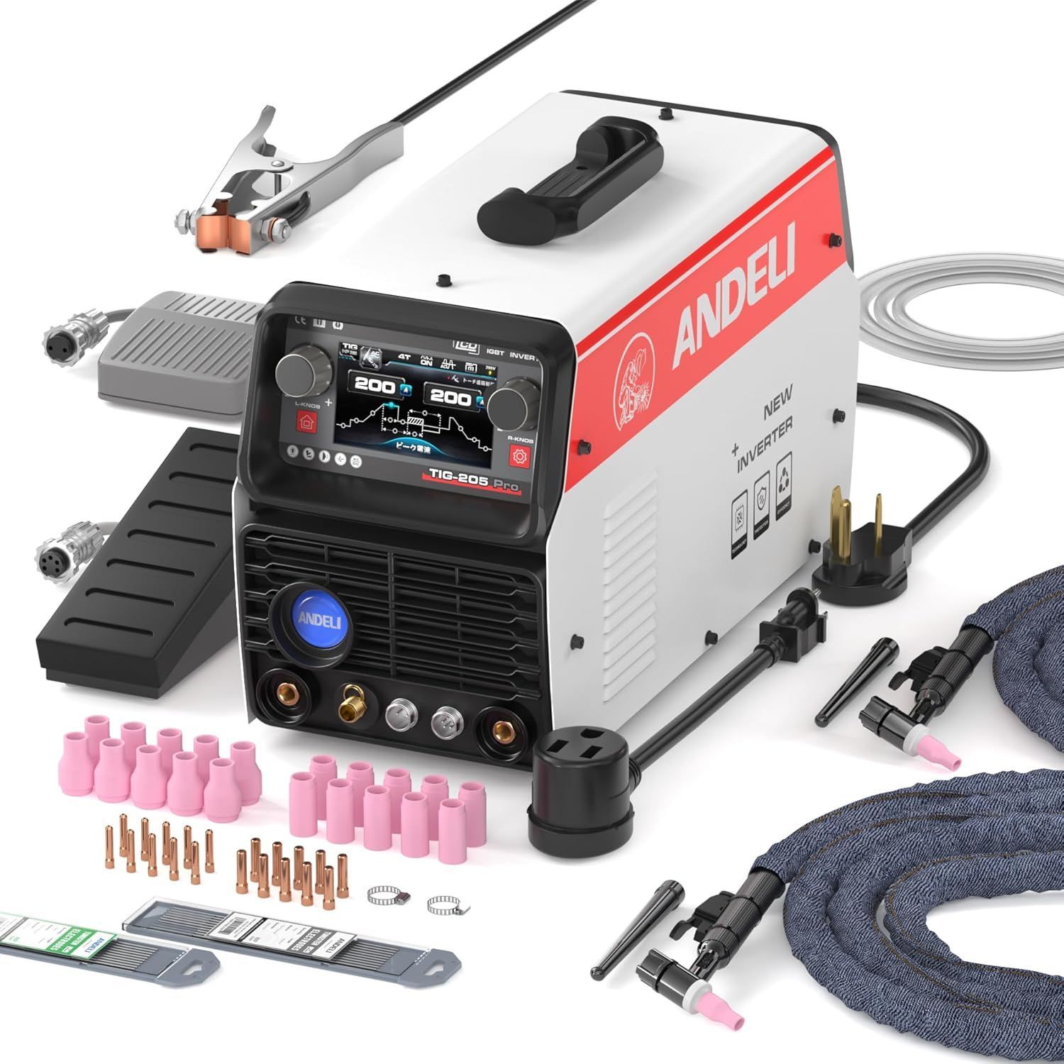 100 V|200 V 205 AMP アルミ溶接機 TIG溶接機 AC DC パルスTIG|CLOD溶接|アーク溶接 日本語液晶パネル 溶接機 TIG-205 Pro