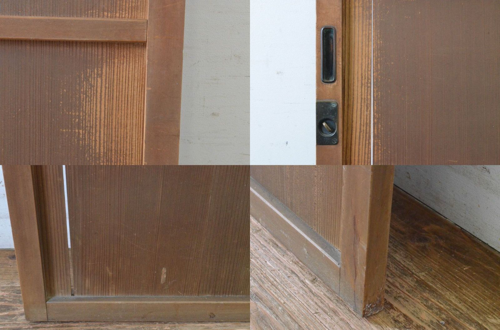  現状販売 鍵付き横桟板戸 アンティーク建具 昭和初期 上手物 柾目 4～7営業日前後で発送 修理加工希望の方3ヶ月程で発送 R-065509 ドア 扉 板戸 障子 住宅設備