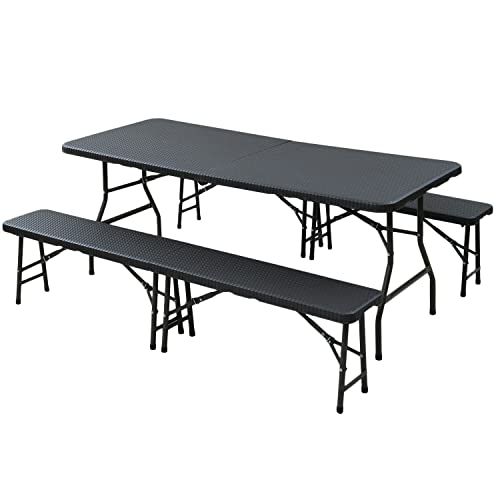 迅速に発送 山善 ガーデンマスター ガーデンテーブル＆ガーデンベンチ2脚 3点セットラタン調 おしゃれ 折りたたみ コンパクト収納 ダークブラウン HFT-1876＆HFB-1828 2脚 292 e 9 d 33