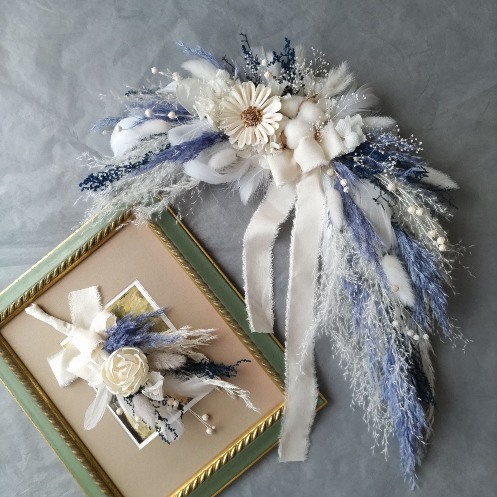 横長スワッグ スワッグ&ミニブーケのセット アシメ コバルトブルー系