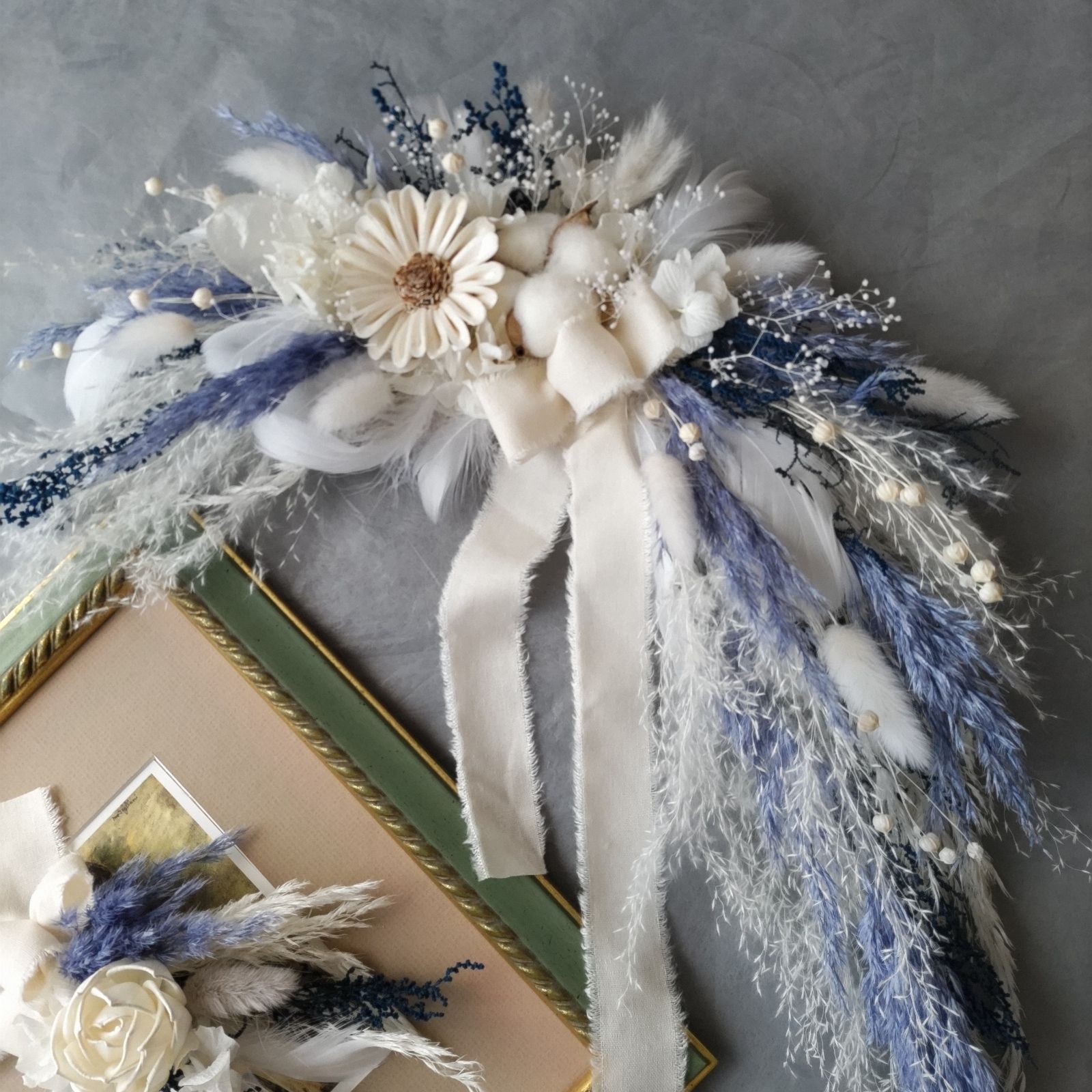 横長スワッグ スワッグ&ミニブーケのセット アシメ コバルトブルー系