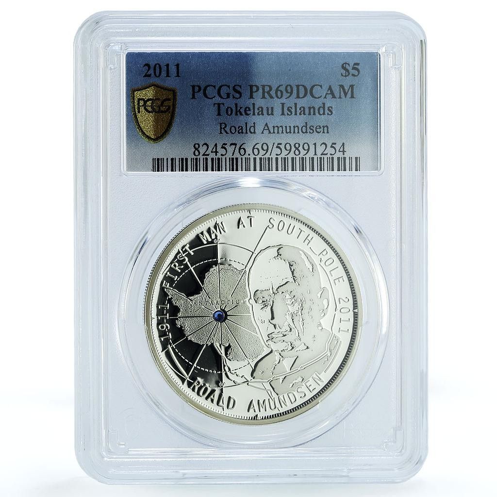 トケラウ 5タラ ロアール・アムンセン 南極 KM-49 PR 69 PCGS 銀貨
