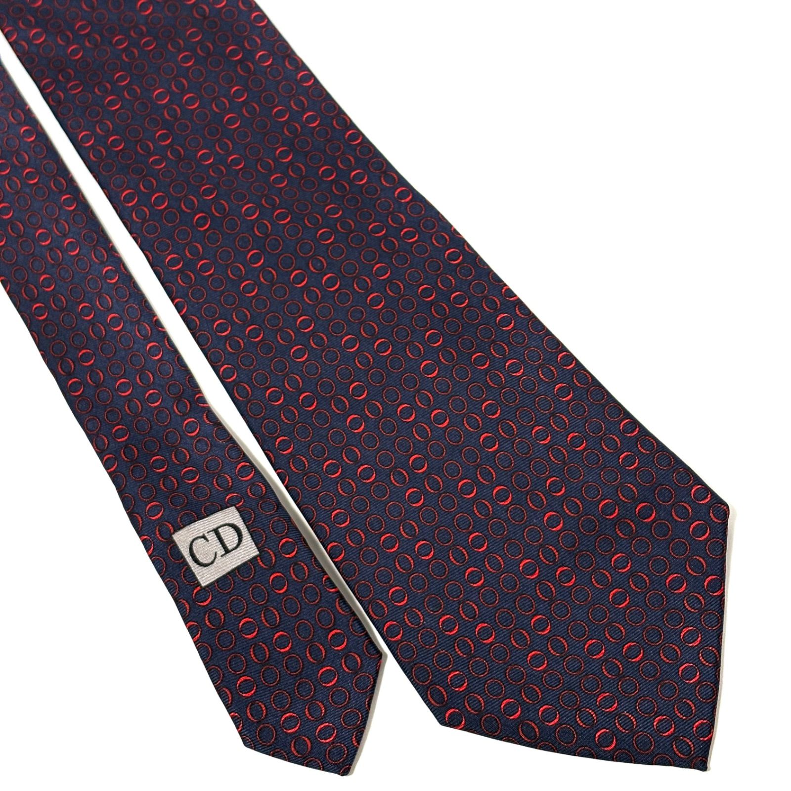 ディオールオム ブランド ネクタイ ネイビー×レッド 紺 赤 シルク