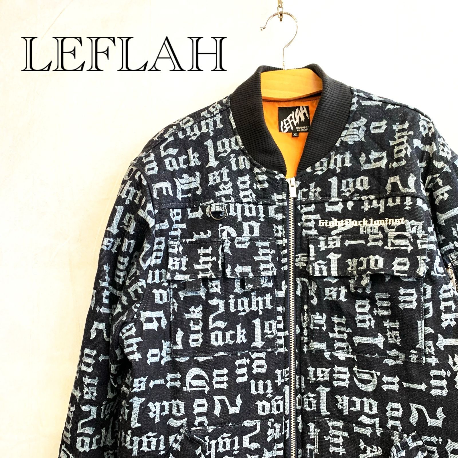 LEFLAH MA-1 ロゴ デニムジャケット ブルゾン XL デニム メンズ 
